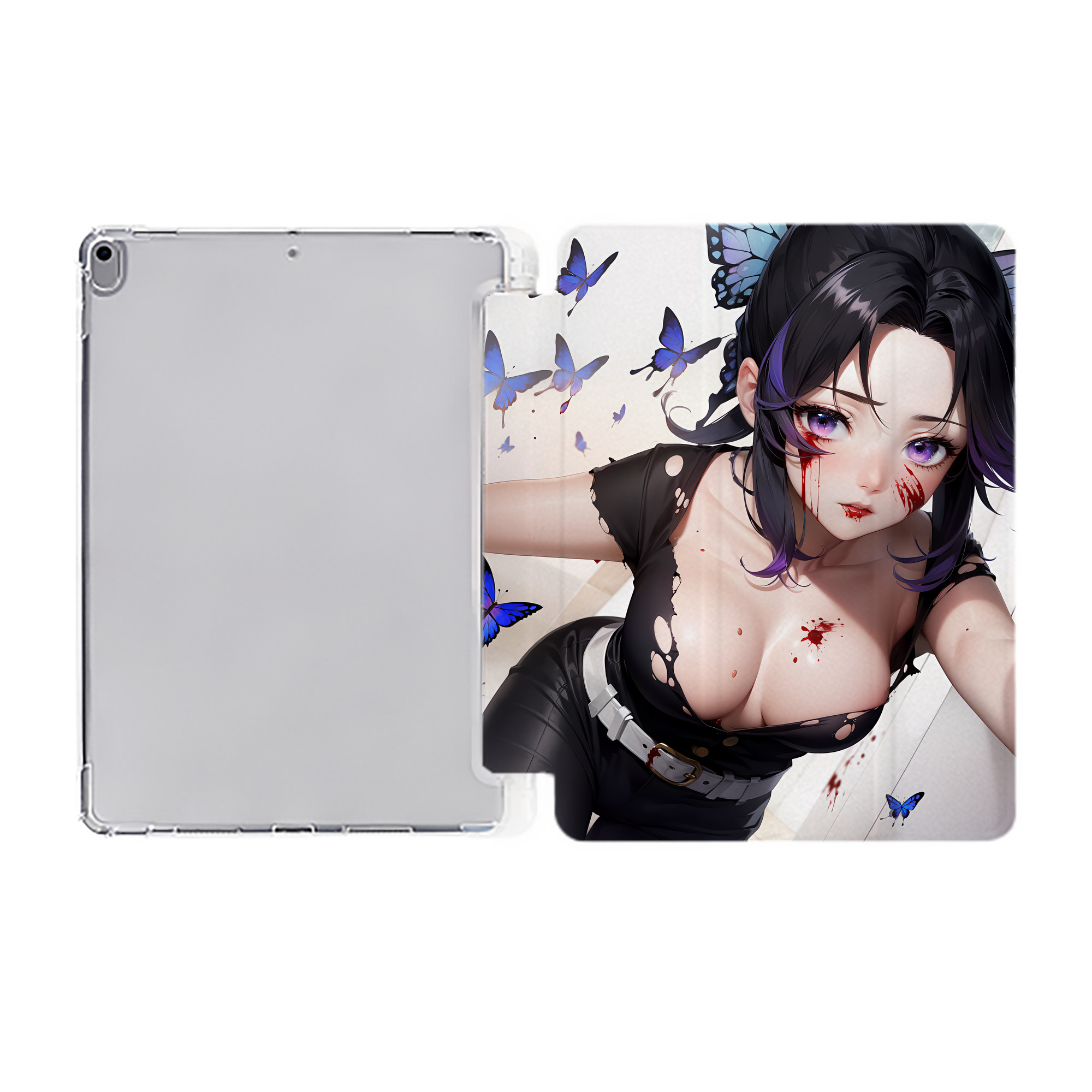 （画像用） 鬼滅の刃（きめつのやいば）蟲柱-胡蝶 しのぶ／こちょう しのぶ Kochou Shinobu IPad ケース ペン収納付き 三つ折りスタンド PUレザー×シリコン 対応機種9.5/10.5/10.9インチ